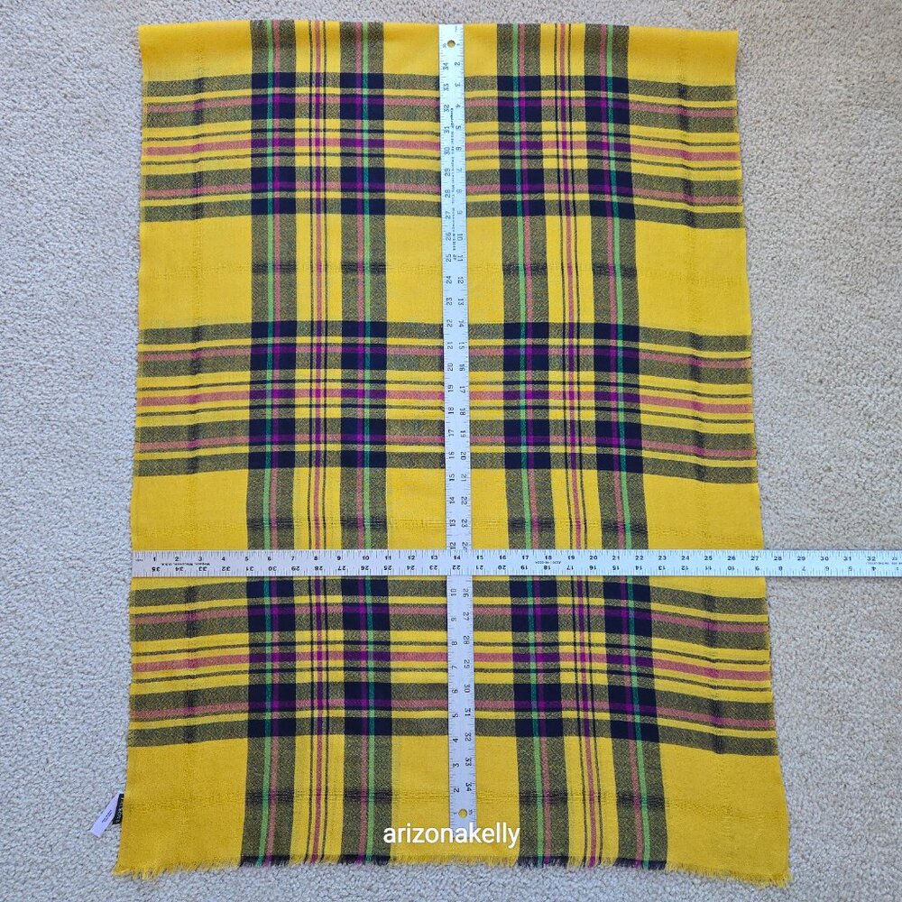 Talbots Lightweight Wool Scarf Yellow & Purple Plaid - Picture 3 of 10